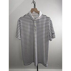 Nike Golf Polo Shirt Mens Large Dri-Fit Striped Short Sleeve Shirt Collar White